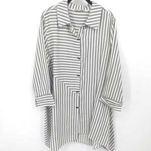 Soft‎ Surroundings Top Womens Medium Gray Striped Button Down Asymmetrical Tunic